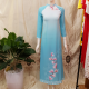 Áo dài cách tân vải in 3D màu xanh tay lỡ mã số PTAD027