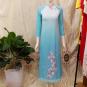 Áo dài cách tân vải in 3D màu xanh tay lỡ mã số PTAD027