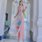 Áo dài cách tân vải organza in hình hoa sen diện tết mẫu số PTAD041