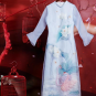 Áo dài cách tân vải organza in hình hoa sen màu xanh dương nhạt mẫu số PTAD043